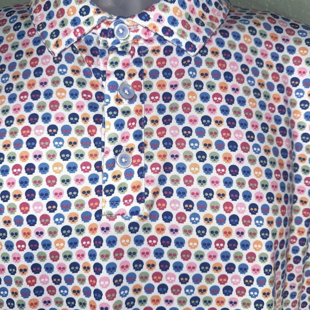 Johnston & Murphy XC4 Men's Blue Pink Skull Performance Golf Shirt Polo XXL